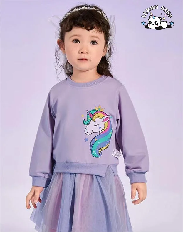 LEZONKIDS - Wholesale Autumn Long Sleeve Kids Dress Cute unicorn Sequin Patches Sweatshirt Tutu Girls Dress